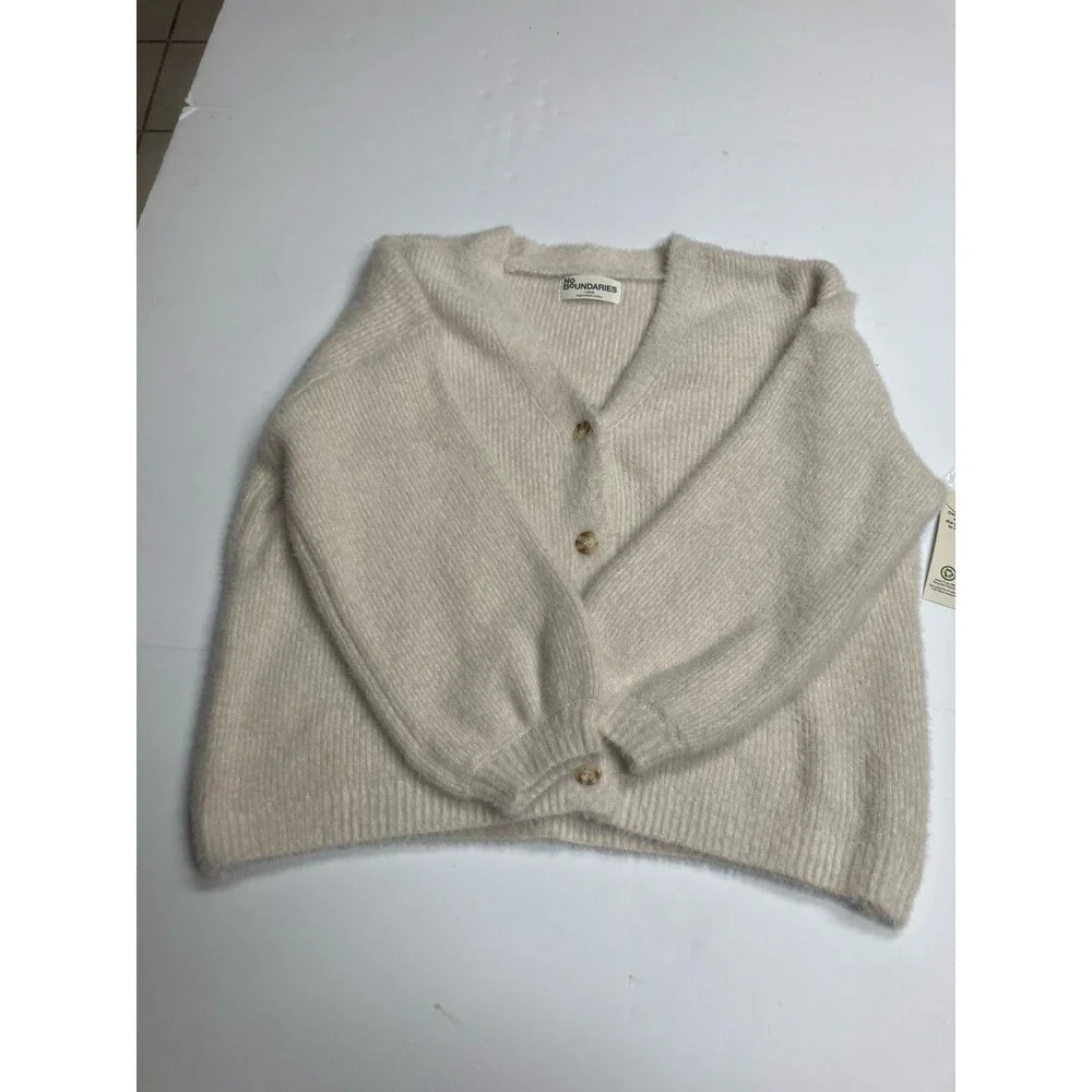 No Boundaries Girls L (12-14) Knit Cardigan Sweater Button Front V-Neck Beige